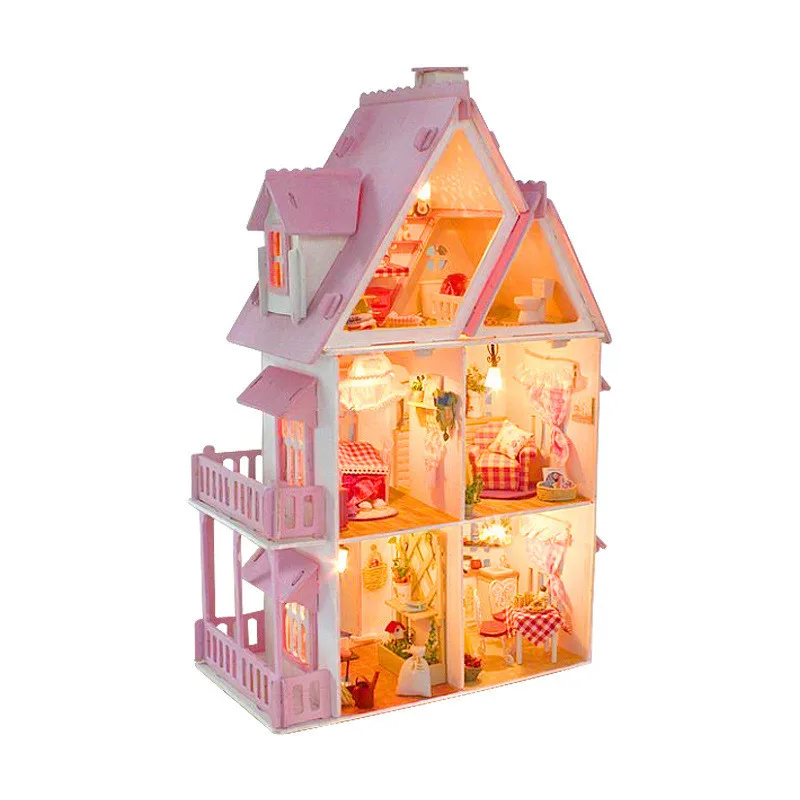 DIY Кукольный дом деревянный трехслойный большой размер кукольные домики миниатюрный кукольный домик мебель набор игрушек для детей Рождественский подарок