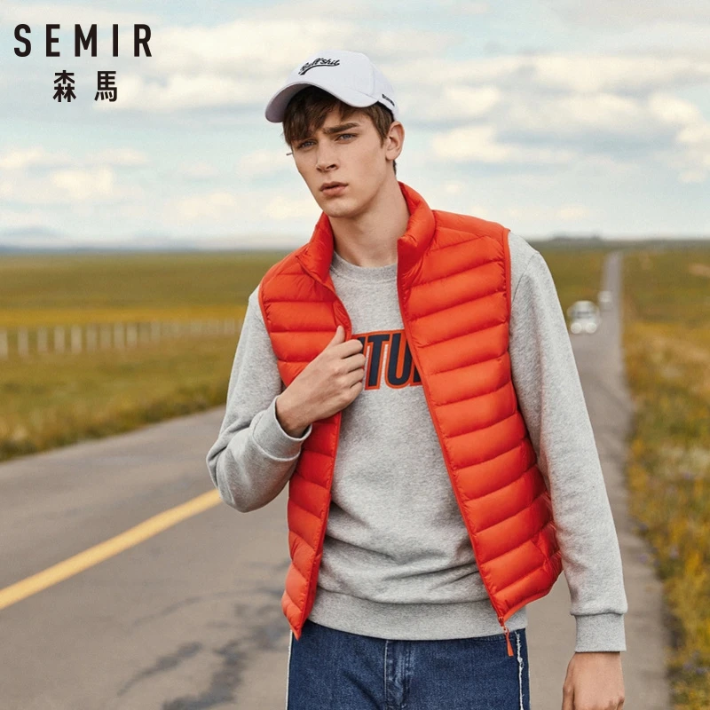 Мужская пуховая жилетка SEMIR, Легкая стеганая жилетка с воротником стойкой, на молнии, зимняя одежда|Жилеты и безрукавки| | АлиЭкспресс