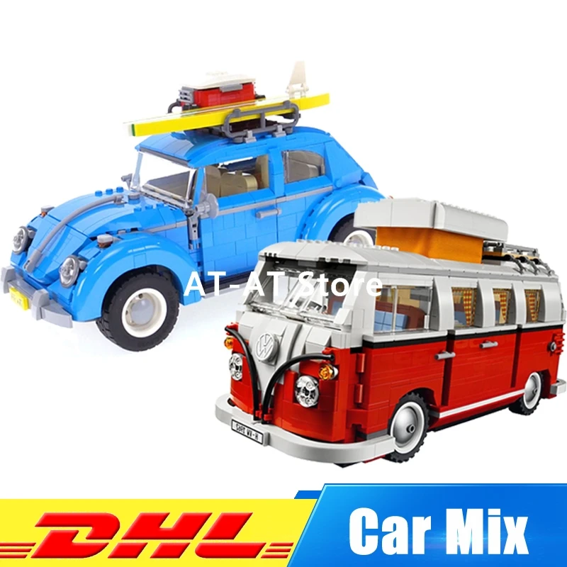 

LEPIN 21001 1354Pcs Volkswagen T1 Camper Van+LEPIN 21003 1193Pcs Car Beetle Model Building Kits Set Clone 10220 10252