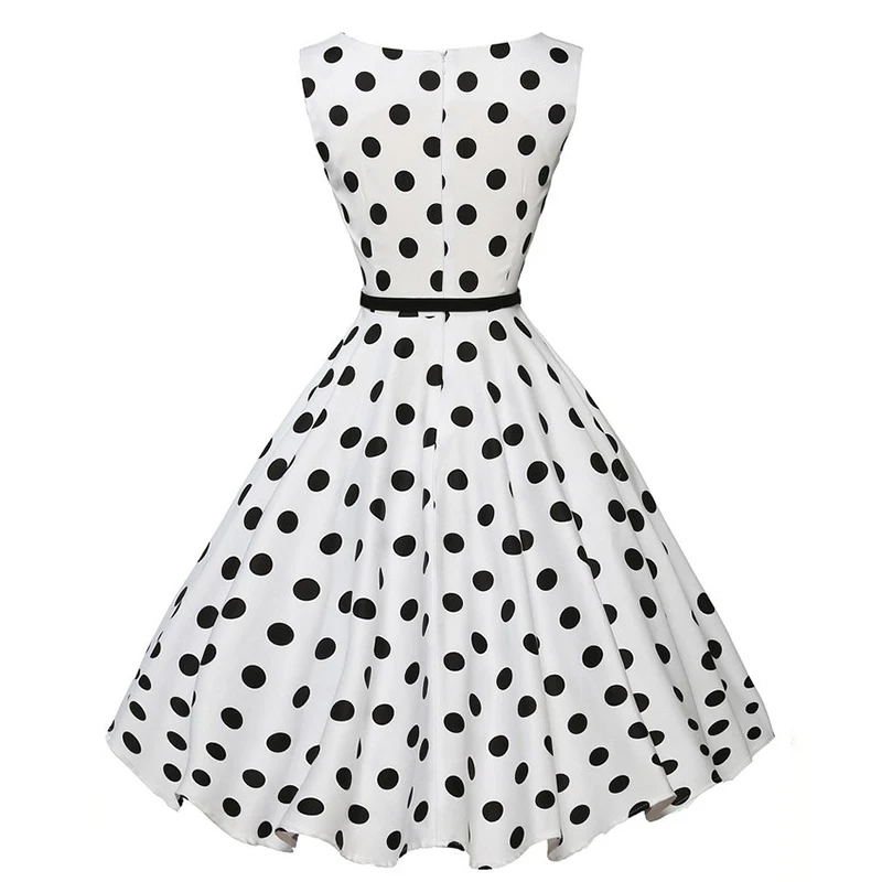 Kostlich 2018 Women Dot Printed Big Swing Dress Summer O-Neck Casual Ladies Dresses Hepburn Vintage Dress With Sashes Plus Size  (8)