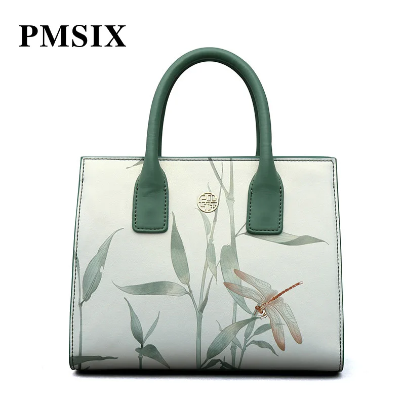 

PMSIX Women Shoulder Bags Printed Split Leather Tote Bag Female Casual Handbag for Ladies Fashion Crossbody Messenger Bags