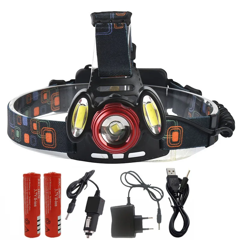 Litwod Z202305 XM-L T6+2*COB LED Headlamp head Lamp light use 2*18650 battery 5000 lumen fishing lamp head flashlight - Emitting Color: C