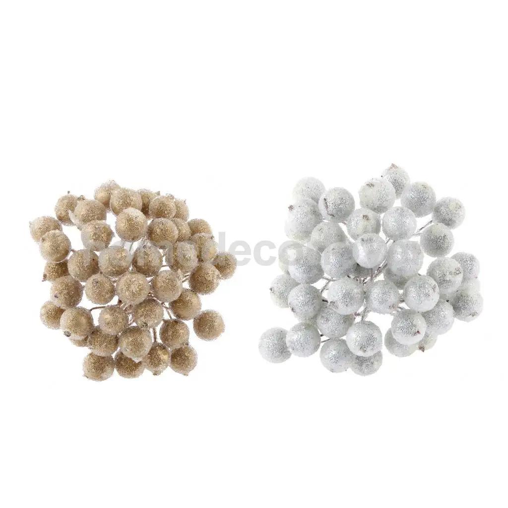 400 Pieces Mini Frosted Fruit Berry Holly Artificial Flower Decor DIY Silver & Gold