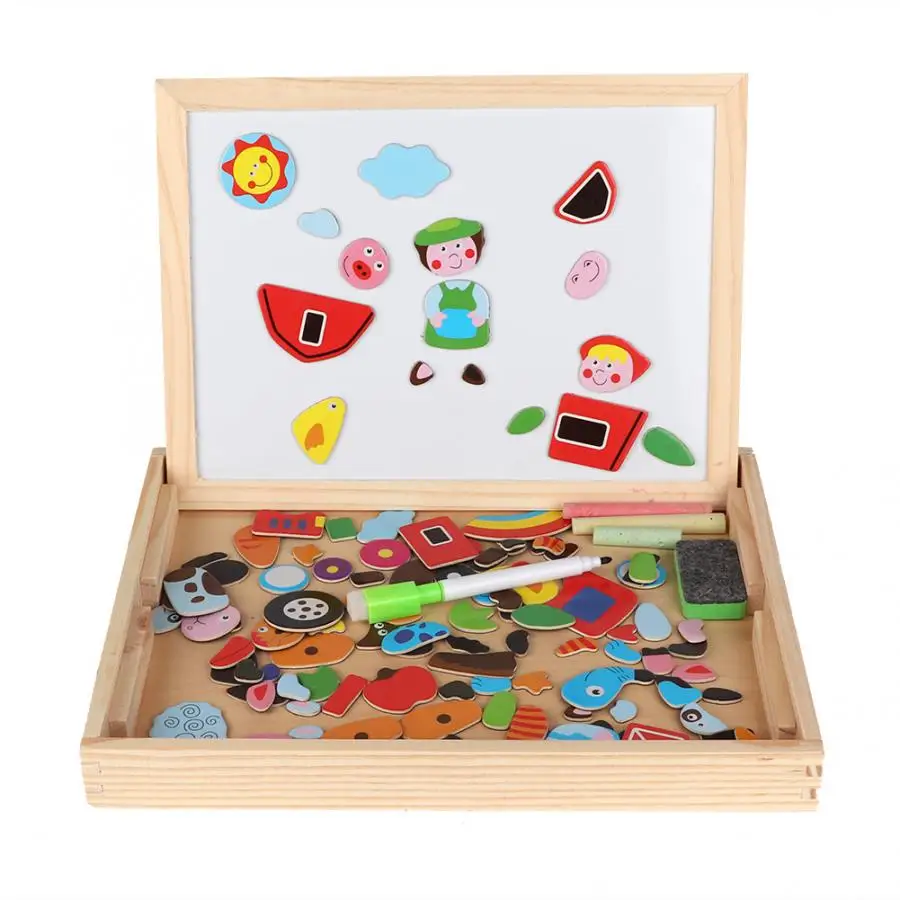 Animal Puzzles Toy Wonderful Children Puzzle Magnetic Jigsaw Toy Drawing Board Wooden Box for Children Gift Toys