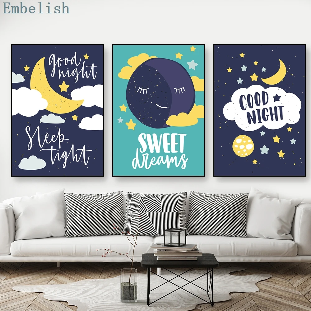 Модные настенные постеры с надписью Good Night в скандинавском стиле для детей