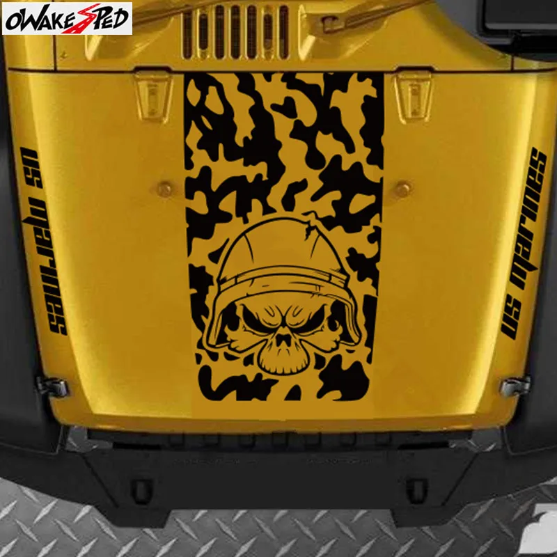 

3 Pcs Camo Soldier Skull Sticker US Marines Graphics Decal Kit Car Hood Engine Cover Decor Sticker For Jeep Wrangler
