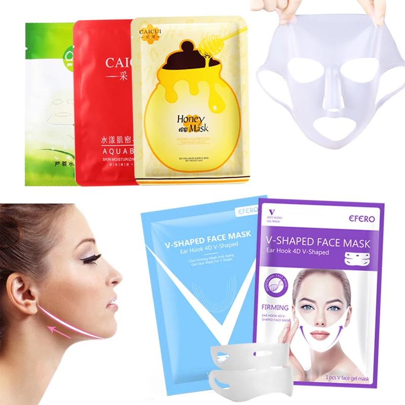 

V Face Gel Mask Slim Chin Silicone Face Mask Firming Sheet Mask Anti-off Moisturizing Face Mask Skin Care Anti Aging 1Pcs