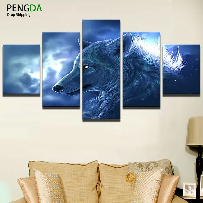 PENGDA HD Печать холст картина на стену для гостиной Куадрос 5 шт. животных Волк стены