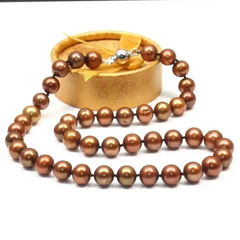 

Free shipping hot sale Women Bridal Wedding Jewelry >>9-10mm south sea chocolate pearl princess necklace 18