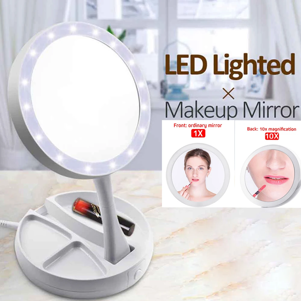 

New Portable LED Make Up Pocket mirrors Makeup Mirror Vanity Compact Vanity Cosmetic hand Mirror 1X&10X Magnifying hand mirror