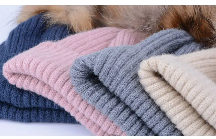 winter hats for girls kids boys knitted hat girl pom pom hat kids girls children natural raccoon Winter hats for children (5)