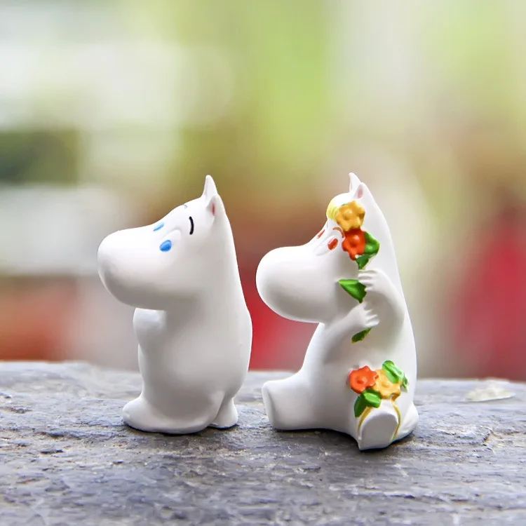 Cute Hippo Moomin Snorkmaiden Lovers Bench Figure Model Garden Ornament Toy Gift 