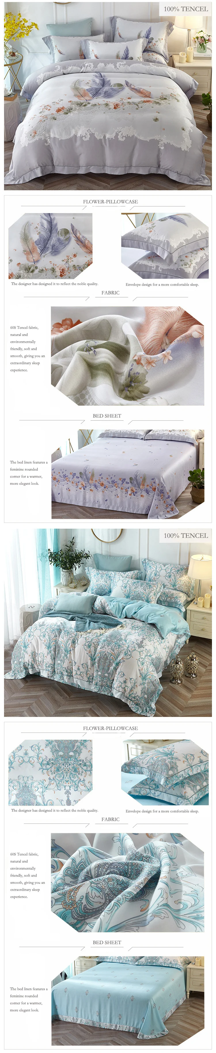 flower bedding set luxury bed sheets palace duvet cover tencel cotton bed sheets quilt cover set parure de lit adulte bedclothes 05