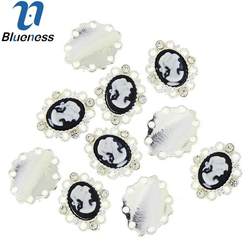 

10 Pcs/Lot Glitter Silver Alloy 3D Nail Art Beauty Maiden Design Black Strass Decorative Nail Supplies Fashion DIY Studs TN1769