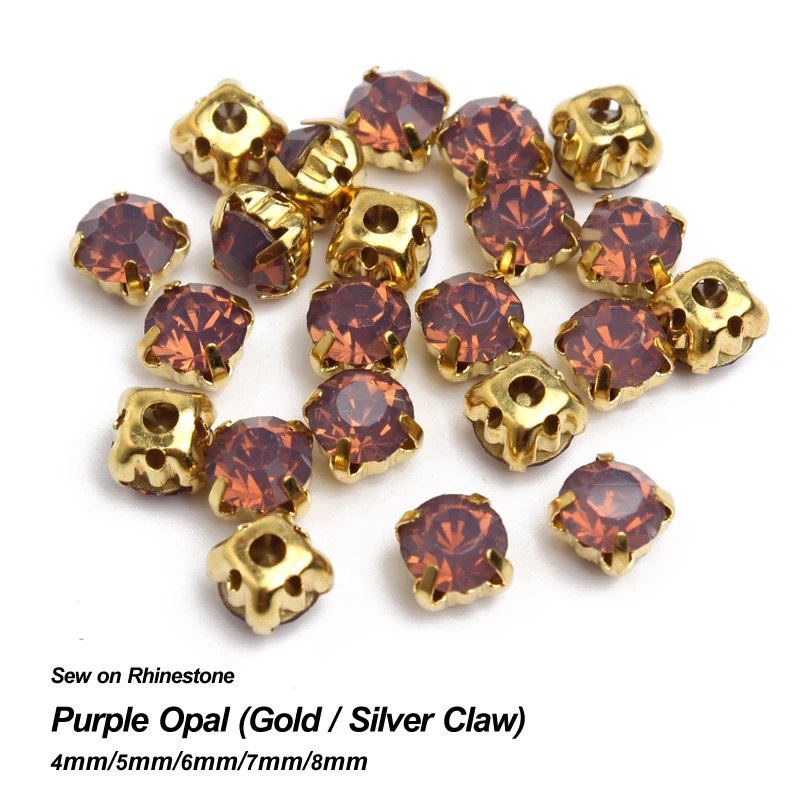 

Promotion Purple Opal Sew On Rhinestone Gold/silver Claw Base Strass 4mm/5mm/6mm/7mm/8mm Use For Diy Clothing Accessories