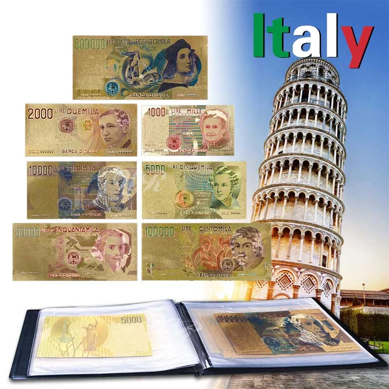 7 個フルイタリアリラ紙幣セットカラフル金箔紙幣イタリア通貨紙幣コレクションレザーアルバム Paper Wholesaler Paper Money Albummoney Printing Paper Aliexpress