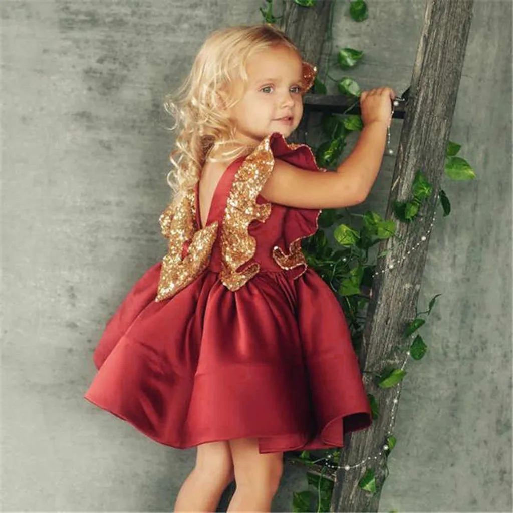 

Toddler Kids Baby Girls Princess Dresses Sequins Bowknot Party Pageant Princess Dress Children Baby Dress Girl Vestido Infantil