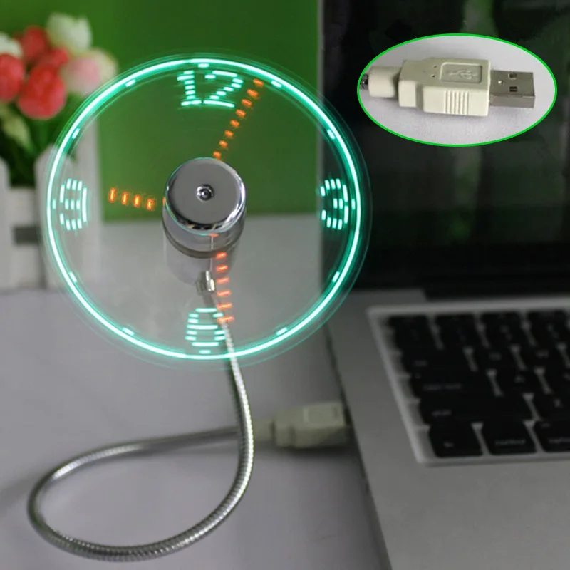 Mini Flexible LED Light USB Fan Time Clock Desktop Clock Cool Gadget Time Display Durable Adjustable 