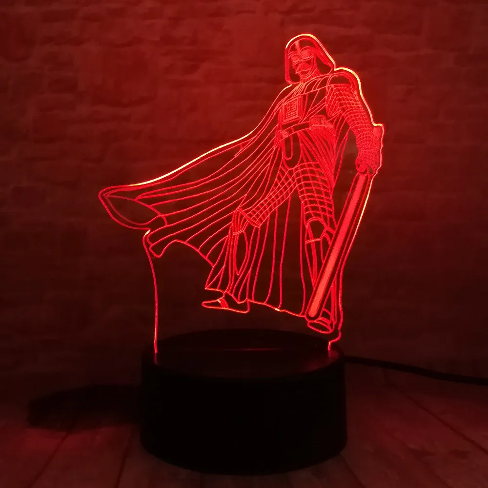 3D USB Звездные войны Дарт Вейдер черный воин настольная лампа 7 цветов визуальный