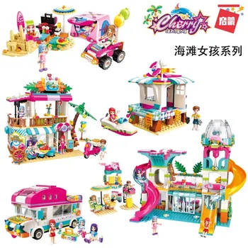 

ENLIGHTEN Princess Girls Seaside Seafood Restaurant House Hotel Motorcycle Lobster Building Blocks Sets Bricks Friends for Child
