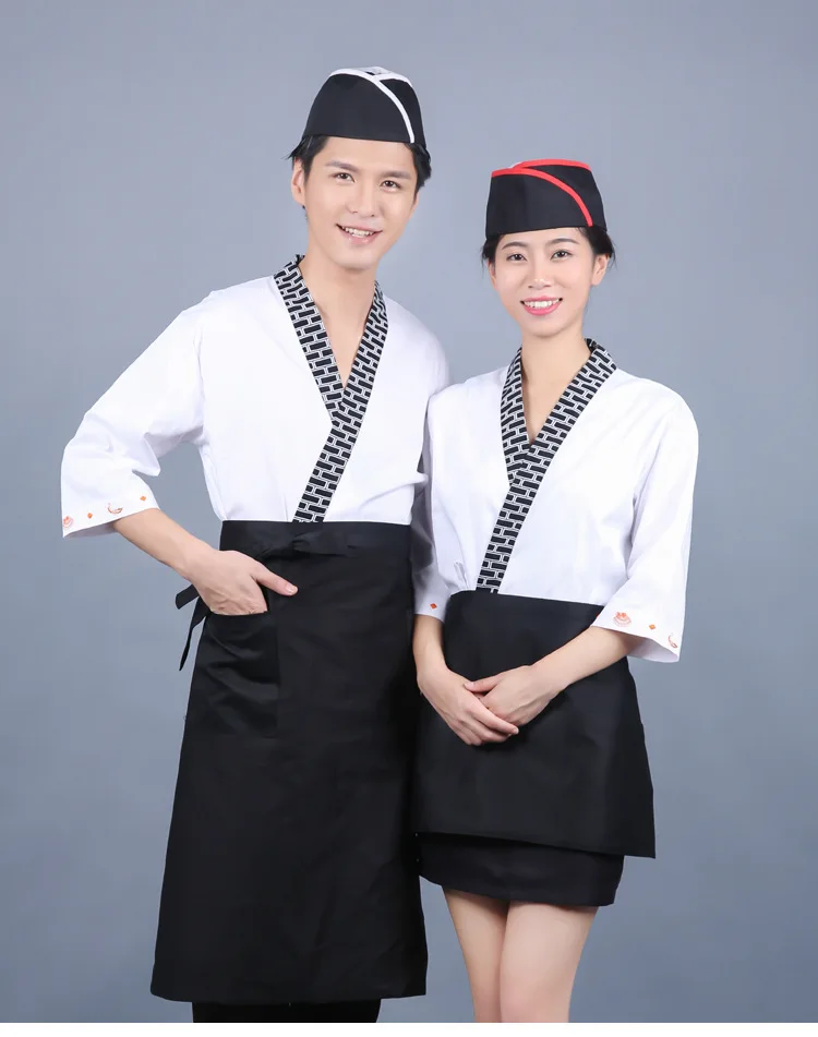 Для мужчин женщин японский стиль Ресторан Одежда для шеф-поваров суши Верхняя одежда Пальто еда услуги официанта Белый Рабочая Униформа