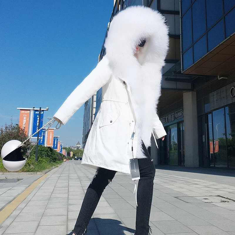 

2018 New Fashion Women's mongolia sheep fur Hooded Coat Medium long slim Faux fur Lined thick cotton Luxurious Winter Jacket