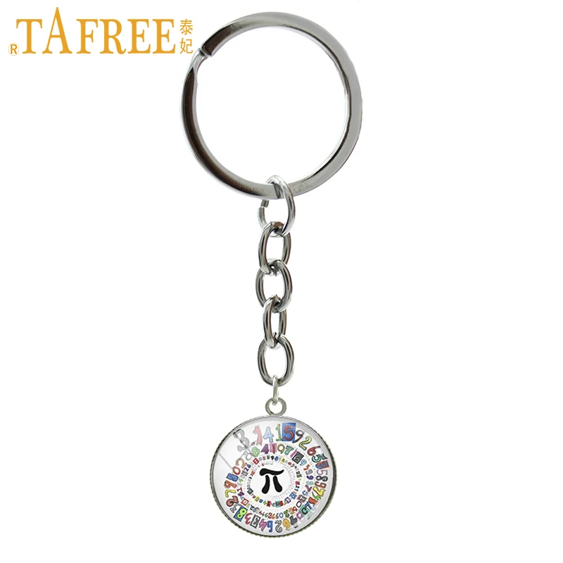 

TAFREE Pion Spiral Round image key chains charm colored repeating decimals spiral round art picture keychain math symbol Pi T763