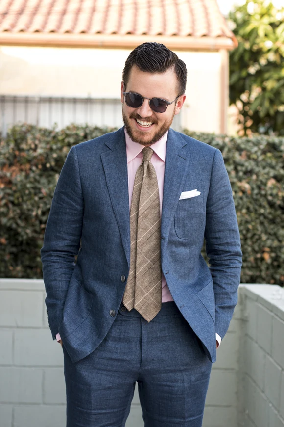 Latest Coat Pant Designs Blue Linen Men Suit Causal Beach