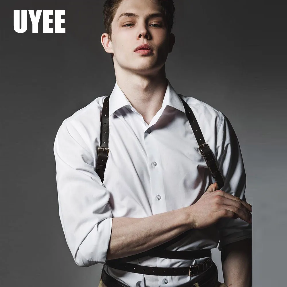 

UYEE PU Leather Harness Belts Gothic Trendy Shoulder Belt Men Straps For Stockings Sword Chain Harajuku Sexy Erotic Bondage Punk