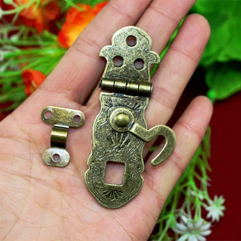 

73*23mm Wooden Box Toggle Lock,Box Buckles Pattern Carved Flower,Book Lock,Bronze Tone