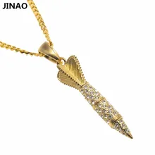 Jinao dardos flecha colgante de hip hop iced out bling rhinestone hombres collar de la joyería de moda punk de cohetes. regalo