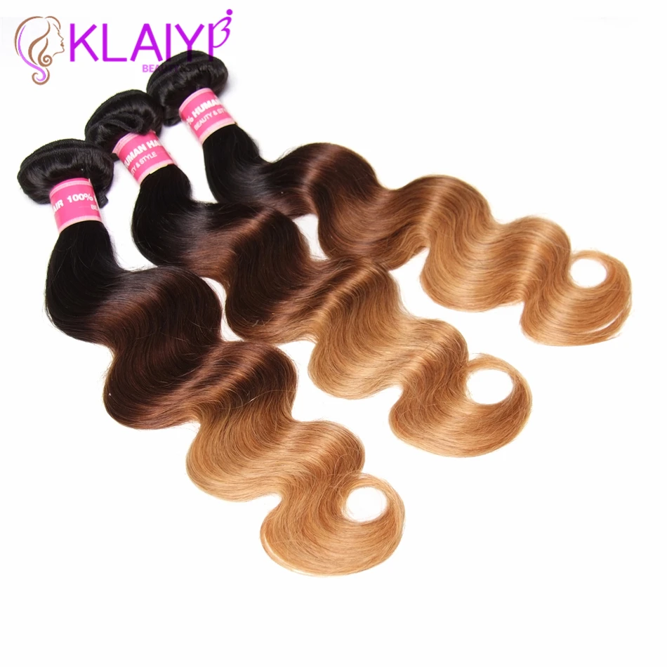 KLAIYI волосы Омбре 3 пряди малазийские объемные волны три тона человеческие волосы ткачество 1B/4/27 remy наращивание волос можно купить 3 шт./лот