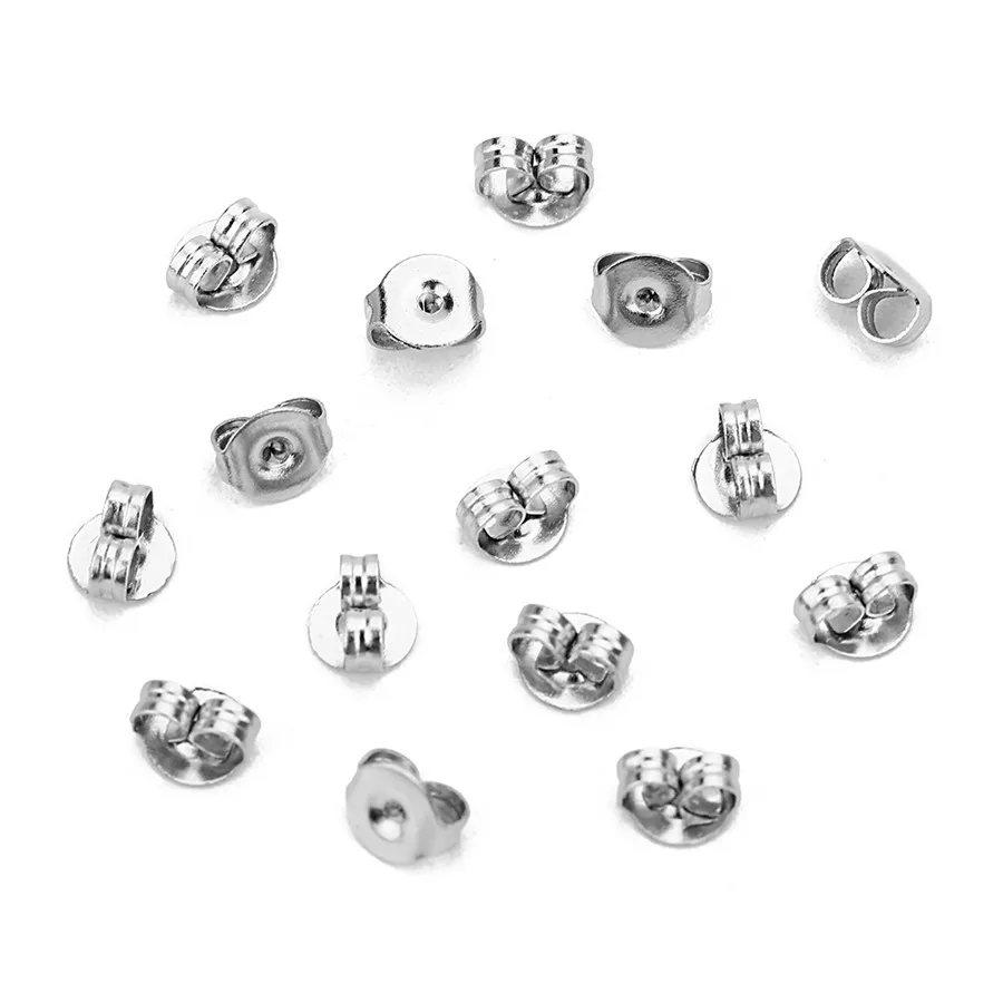 

100pcs/lot 4.5x5mm Silver Tone Stainless Steel Nut Clutch Stud Earrings Posts & Backs Fittings Ear Stoppers Jewelry Making F2216