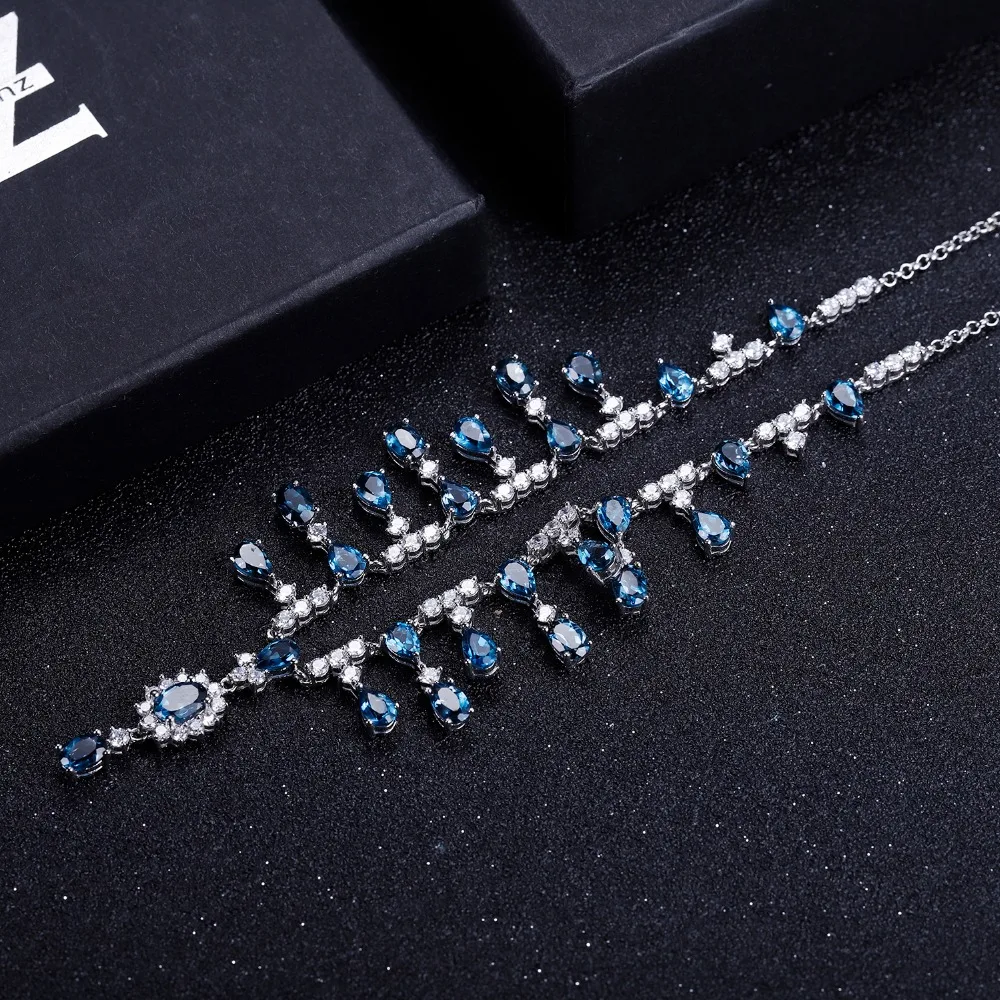 Балетное ожерелье GEM'S BALLET 14.6Ct, натуральный Лондонский голубой топаз, драгоценные камни, 925 пробы, серебряное ожерелье для женщин, роскошное свадебное ювелирное изделие