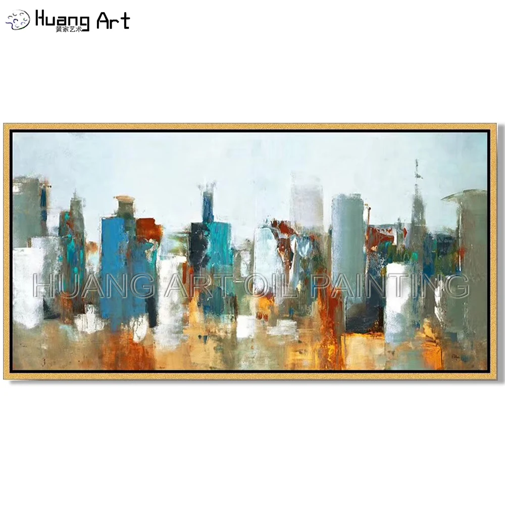 

Wholesale High Quality Abstract Building Landscape Oil Painting on Canvas for Living Room Decor Hand Painted Knife City Picture