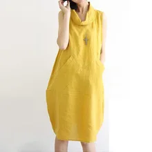 Melflow Women Summer Dress Plus Size Cowl Neck Cocoon Daily Basic Sleeveless Casual Cotton Linen Dress Yellow Vestidos De Festa XXL Melflow Women Summer Dress Plus Size Cowl Neck Cocoon Daily Basic Sleeveless Casual Cotton Linen Dress Yellow Vestidos De Festa XXL