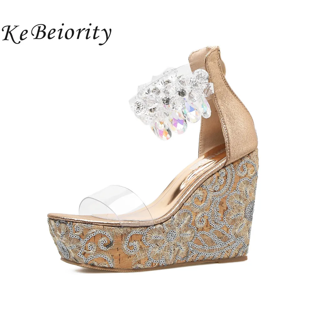 casual rhinestone platform heel sandals