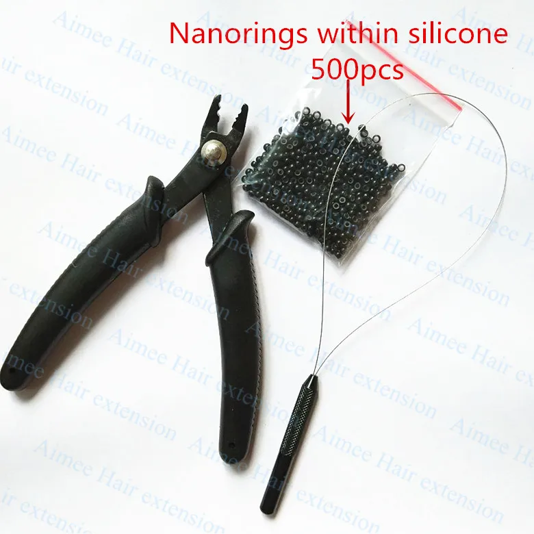 500 шт. силиконовые Nano кольца+ 1 шт. Nano плоскогубцы+ 1 шт. NanoRings крючок иглы для NanoRings волос наборы инструментов