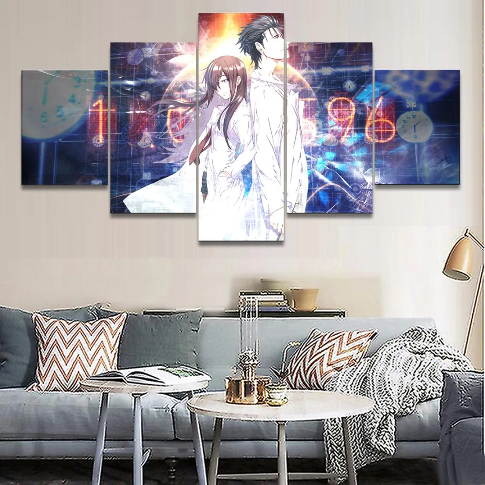 

Wall Art HD Prints Home Decor 5 Pieces Anime Steins Gate Canvas Painting Modular For Kids Room Pictures Creative Artwork Poster