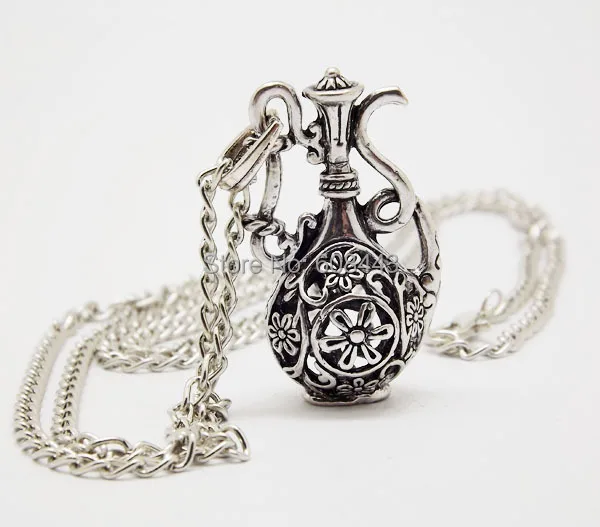 NQ027 Antique Silver Color Hollow Bottle Flagon Pendant costume Long Chain Vintage Necklace Jewelry bijouterie for Women Girls