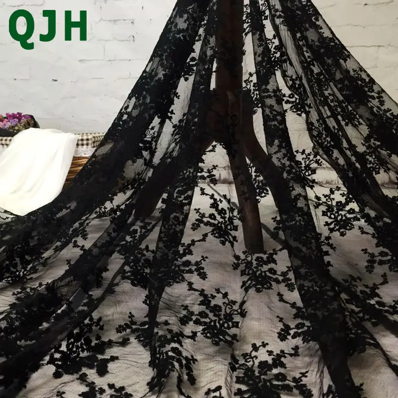 

2018 New Flower Cluster Transparent Net Embroidery Lace Fabric French Voile Guipure tulle mesh Lace Fabric For dress Width 130cm