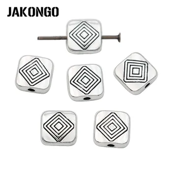 

JAKONGO Square Spacer Beads Antique Silver Plated Loose Beads Jewelry Making Bracelet Accessories DIY Findings 8MM 10pcs/lot