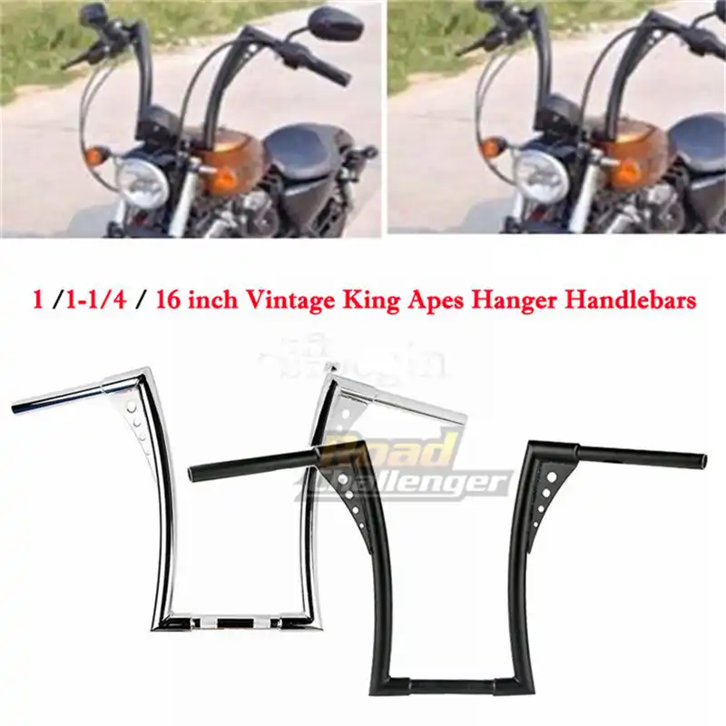 Ape Hangers Handlebar 16" Rise Custom Black Motorcycle 1 1/4" Fat Bars