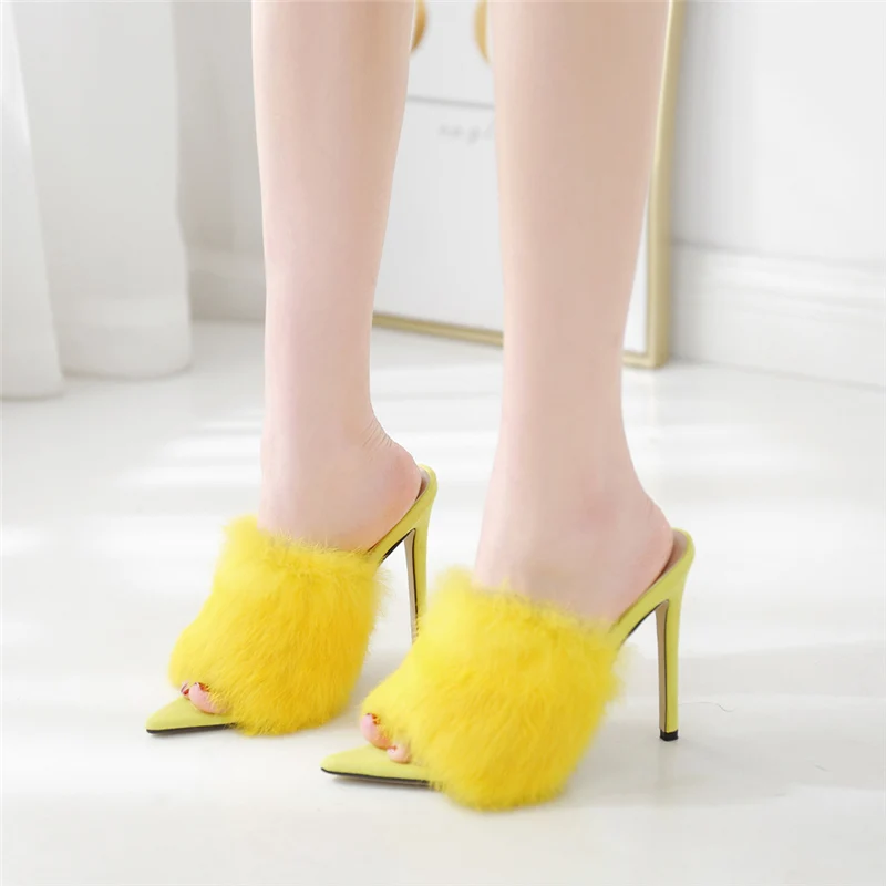 Г., летние модные женские туфли на высоком каблуке 11 см, желто-розовые шлепанцы на каблуке, женские туфли на меху, сдержанные тапочки обувь на шпильке