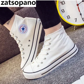 

Vulcanize Casual Flats Summer Shoes Women Lace Up Unisex Walking Shoes Canvas Shoes High Top Sneakers Woman Size 35-40