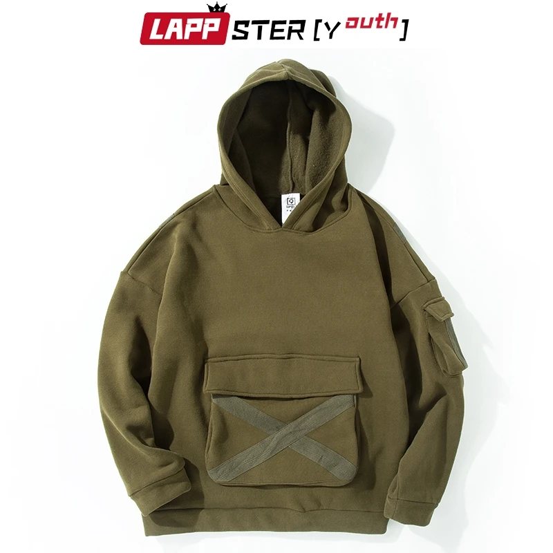 

LAPPSTER Men Cross Japanese Streetwear Hoodies 2019 Men Hip Hop Autumn Sweatshirts Harajuku Pocket Black Hooded Hoodie Plus Size