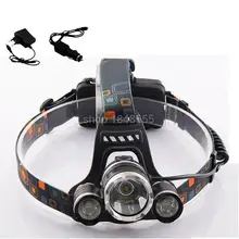 Ультра яркие фары 3 T6 светодиодный налобный фонарь Перезаряжаемые Hoofdlamp фронтальной 5000 люмен светодиодный фонарик+ автомобиля Зарядное устройство