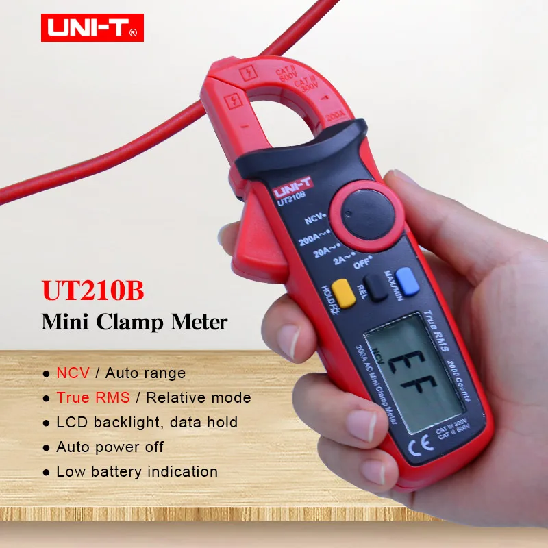 

UNI-T UT210B Mini Clamp Meter AC voltmeter True RMS data hold Auto range Digital multimeter with NCV & Backlight display