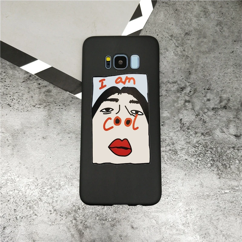 

Cartoon illustration Phone Case for Samsung Galaxy s8 s9 s9 plus S5 S6 S7 Edge Couples Cover Funny I AM COOL Letter Print Cases