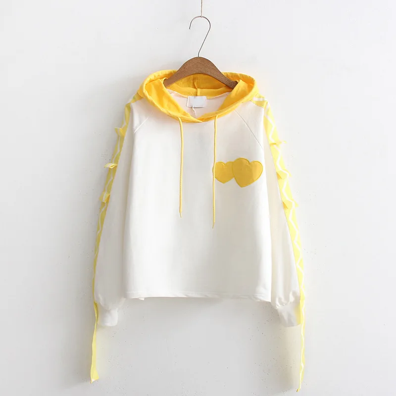 

Autumn new Korean sweet love lace embroidery hooded sweatershirt pullover 54451